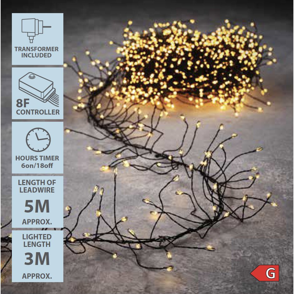 Wire Lighting Cluster with 480 Warm White LED Lights - L300 cm - Black