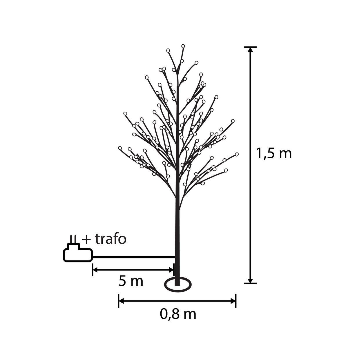 Tree with Classic White LED Lighting - H150 x Ø80 cm - Metal - Black