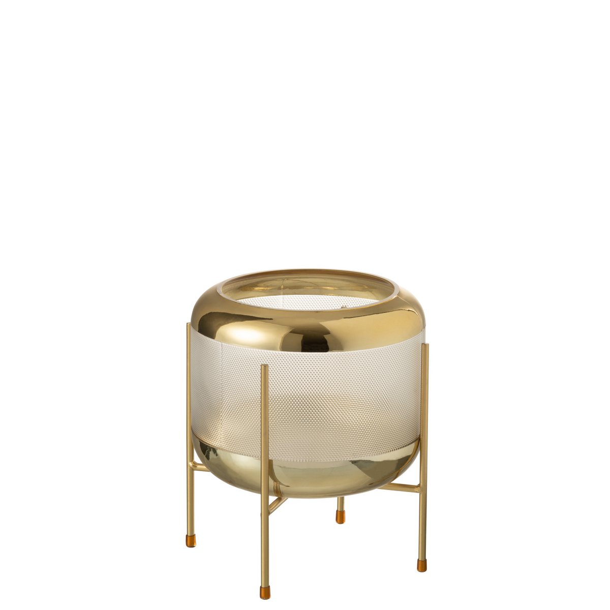 J-Line Vase Round Motif On Foot Glass Transparent/Gold - 20.5 cm high