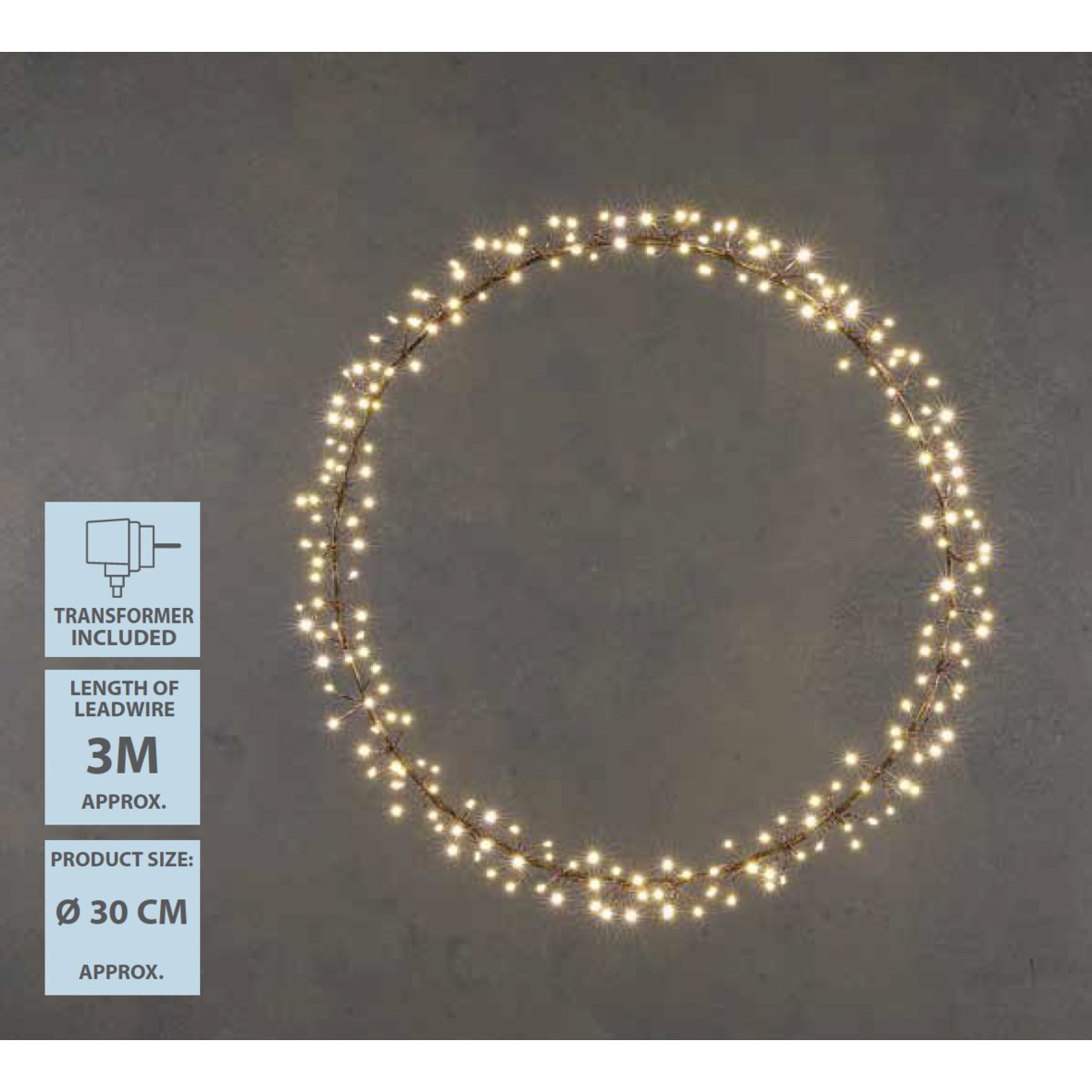 Light wreath with Warm White LED Lighting - Ø30 cm - Black