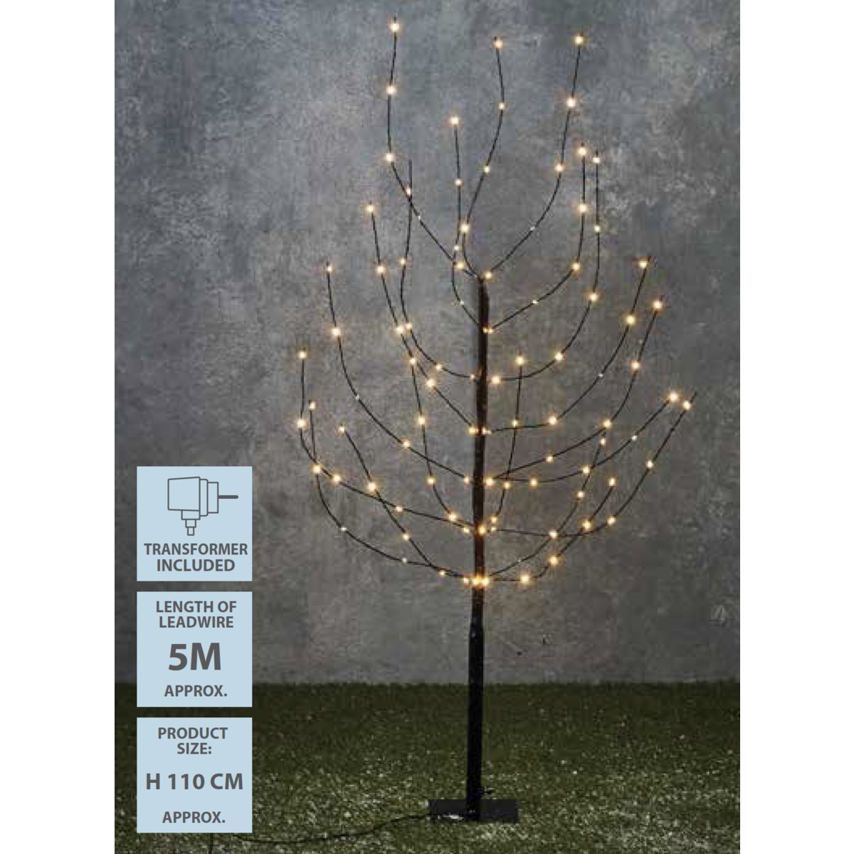 Tree with Warm White LED Lighting - H110 x Ø12 cm - Black