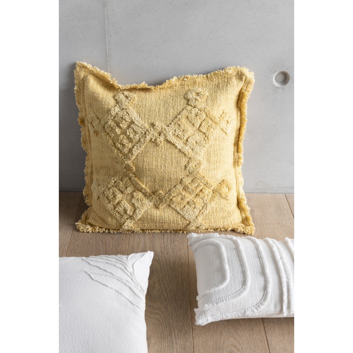 J-Line Cushion Fringes Cotton Mustard