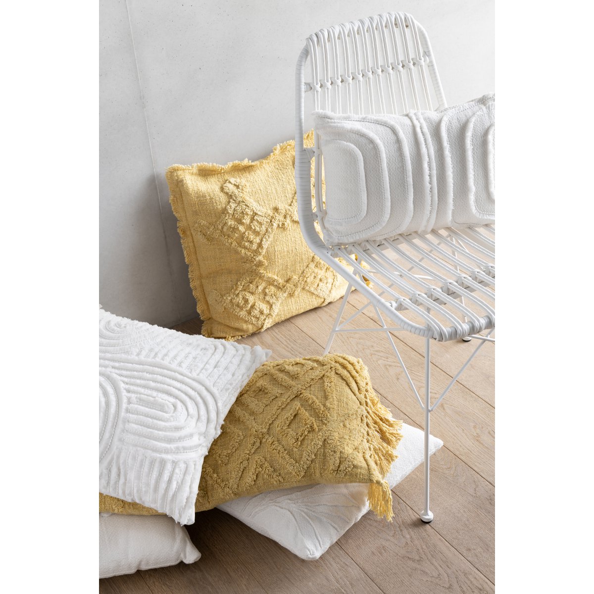 J-Line Cushion Fringes Cotton Mustard