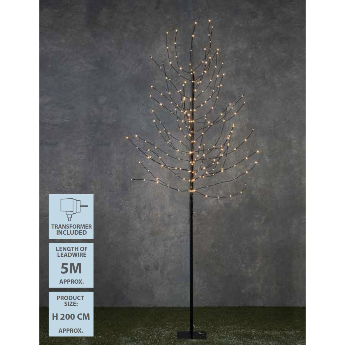 Tree with Warm White LED Lighting - H200 x Ø18 cm - Black