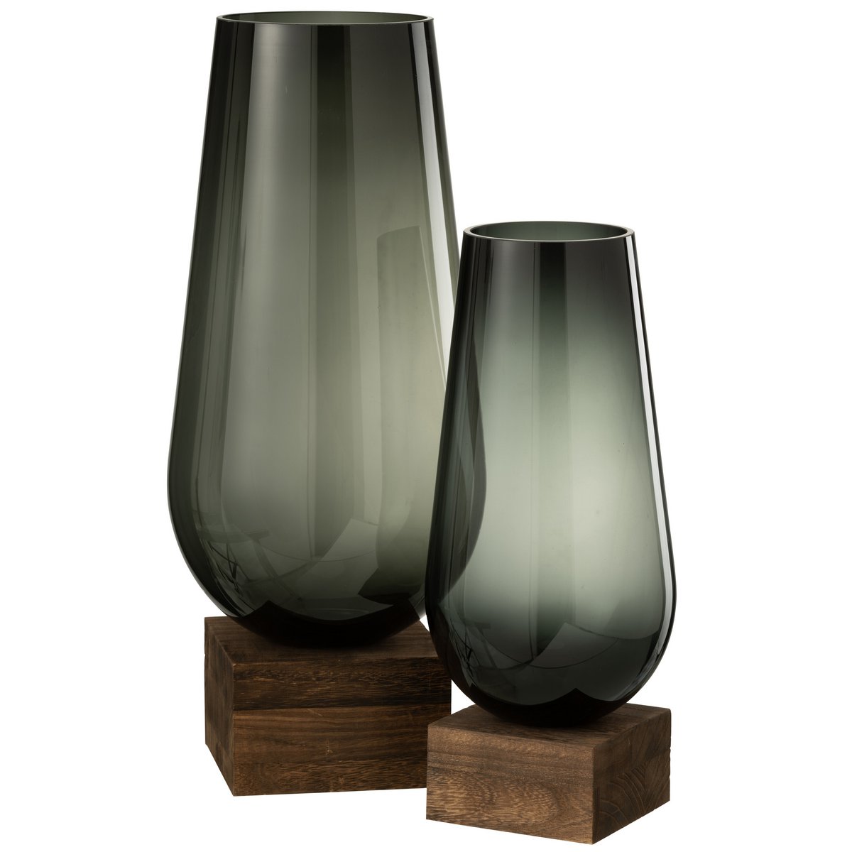 J-Line Vase on Foot Eno Glass/Wood Dark Brown Gray Large - 57 cm high