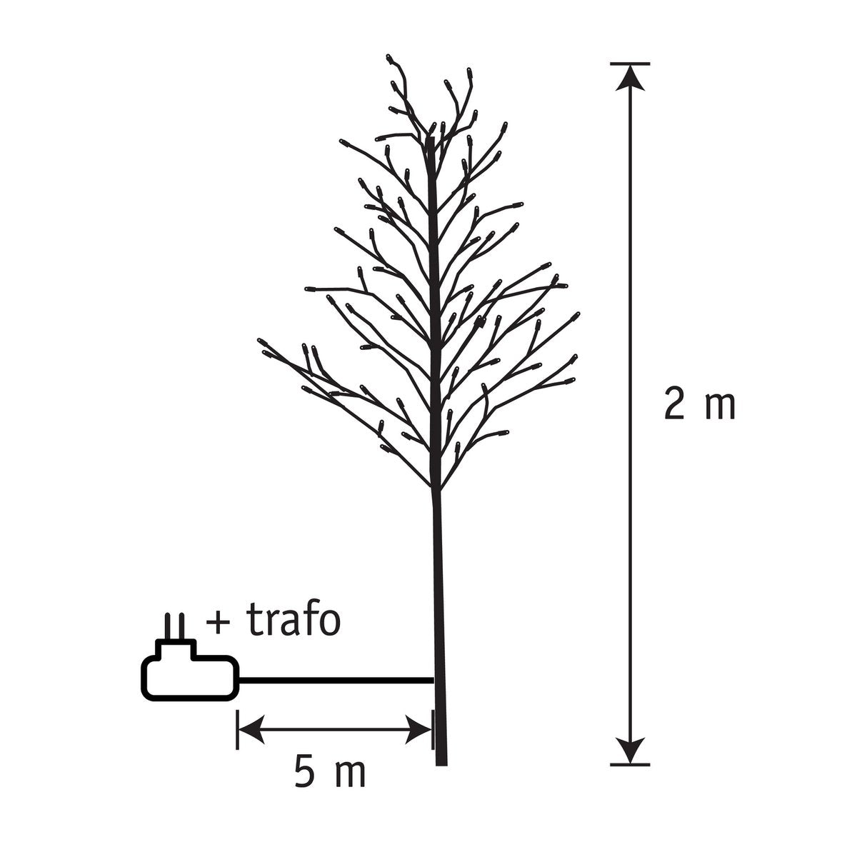 Tree with Warm White LED Lighting - H200 x Ø18 cm - Black