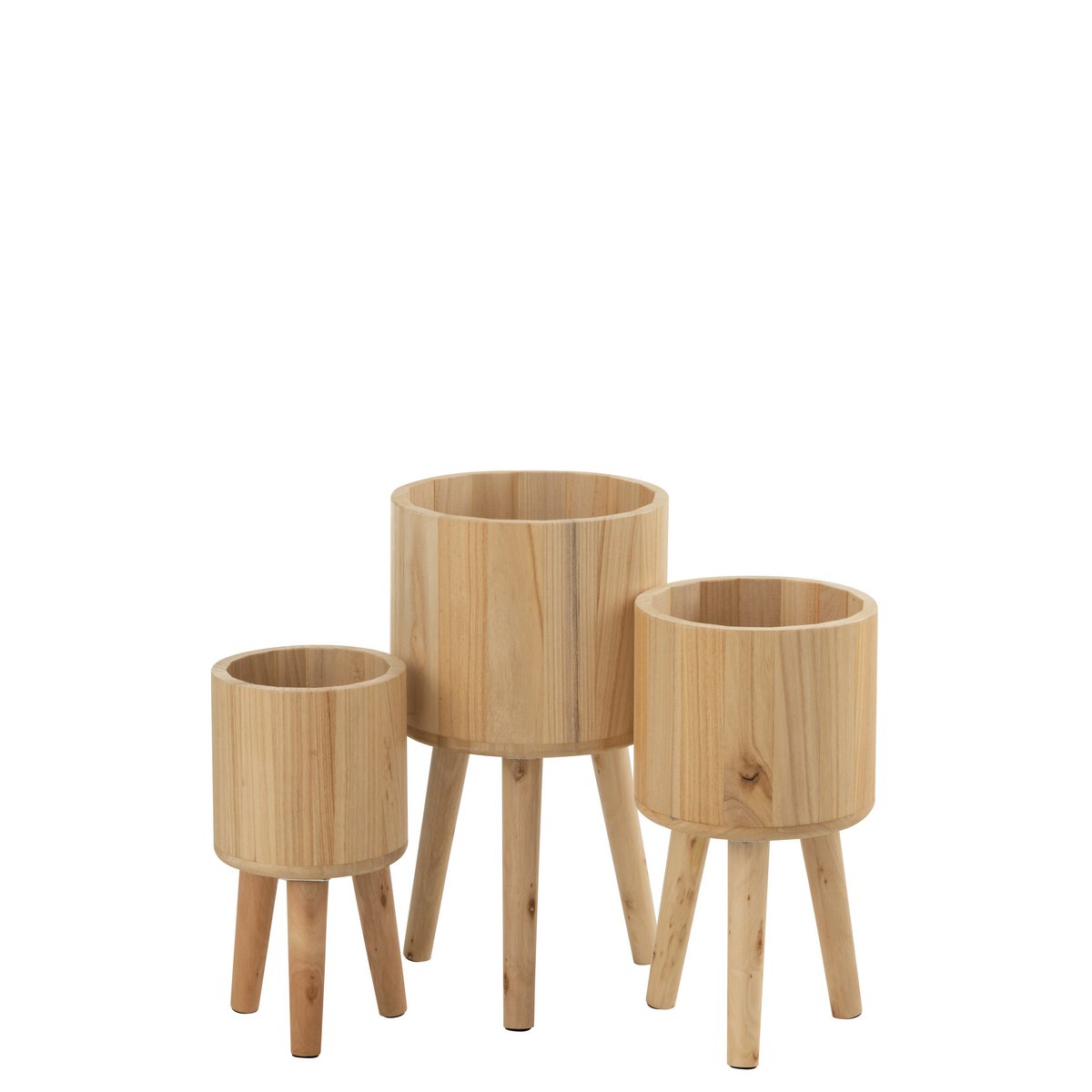 J-Line Set Of Three Flower Pots Classic Wood Natural