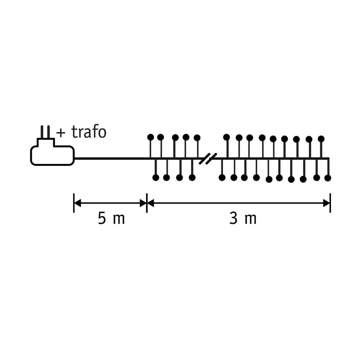 Wire Lighting Cluster with 480 Classic White LED Lights - L300 cm - Black