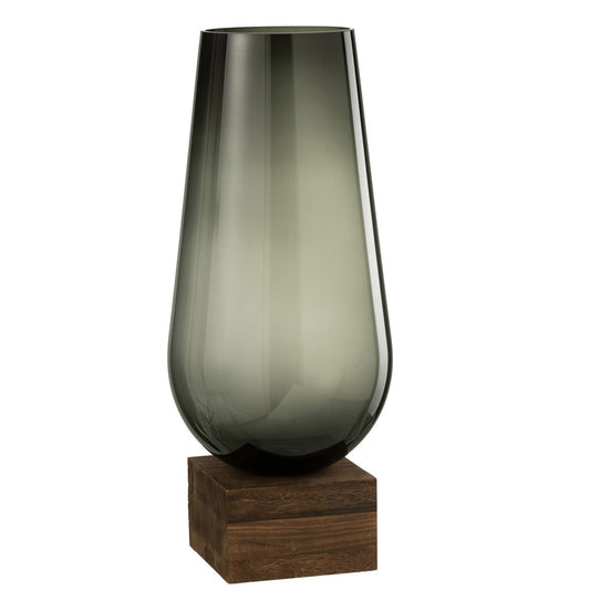 J-Line Vase on Foot Eno Glass/Wood Dark Brown Gray Large - 57 cm high