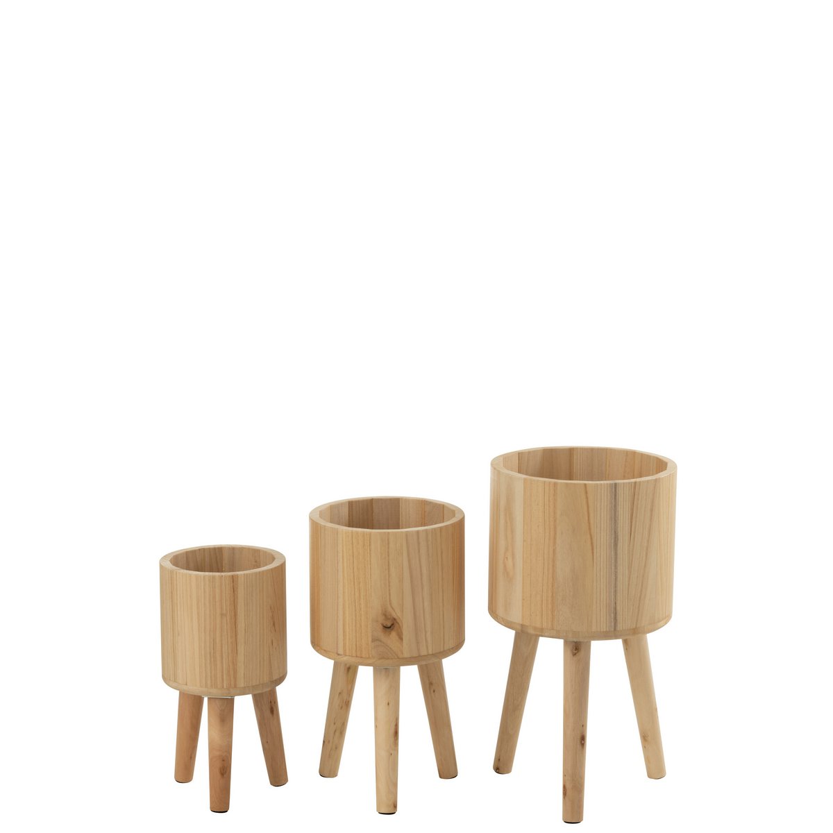 J-Line Set Of Three Flower Pots Classic Wood Natural