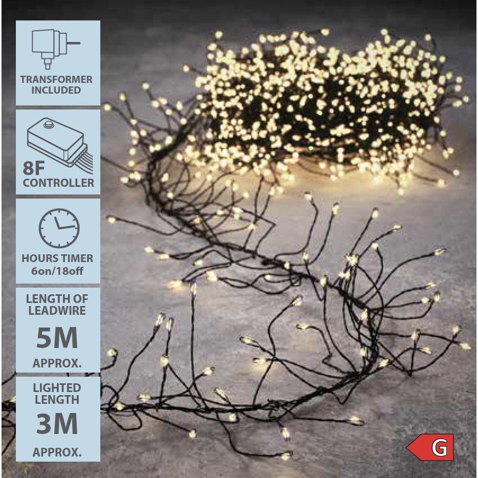 Wire Lighting Cluster with 480 Classic White LED Lights - L300 cm - Black