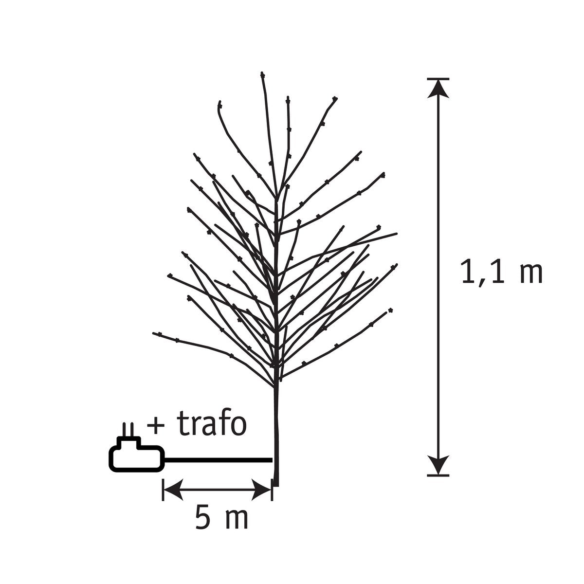 Tree with Warm White LED Lighting - H110 x Ø12 cm - Black