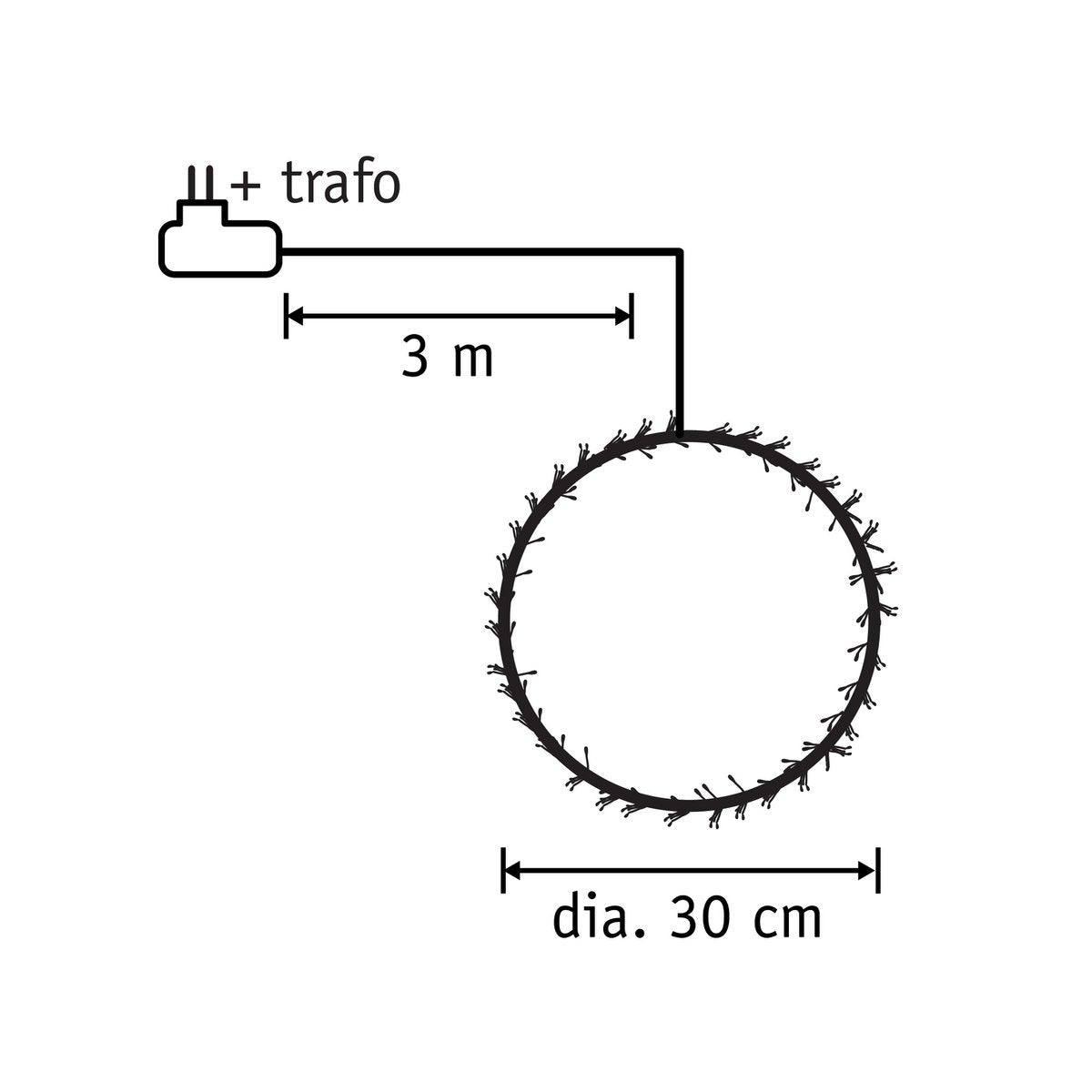 Light wreath with Warm White LED Lighting - Ø30 cm - Black