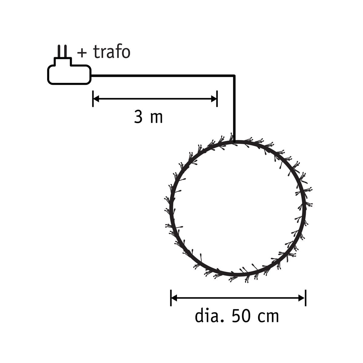 Light wreath with Warm White LED Lighting - Ø50 cm - Black