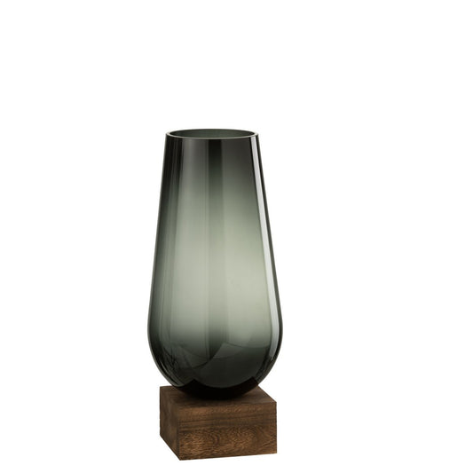 J-Line Vase on Foot Eno Glass/Wood Dark Brown Gray Small - 42.5 cm high