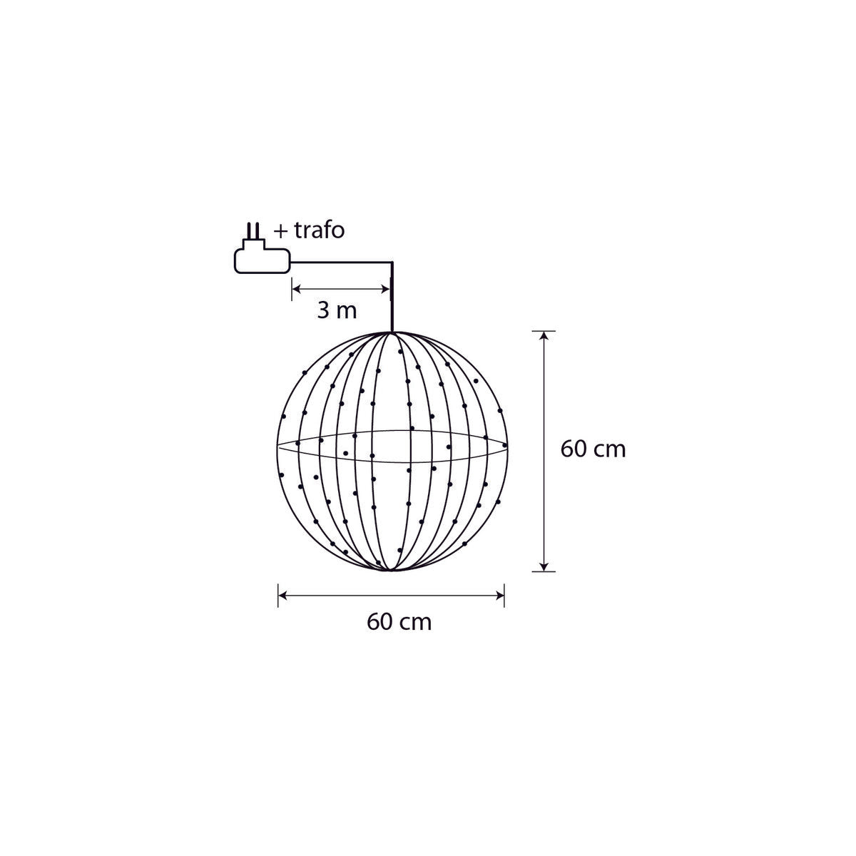 Christmas Lighting Ball with Warm White LED Lights - Ø60 cm - Black