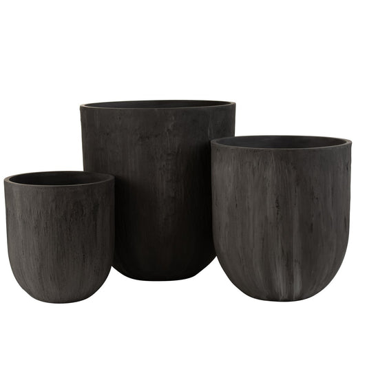 J-Line Set Of 3 Vases Round Ceramic High Black