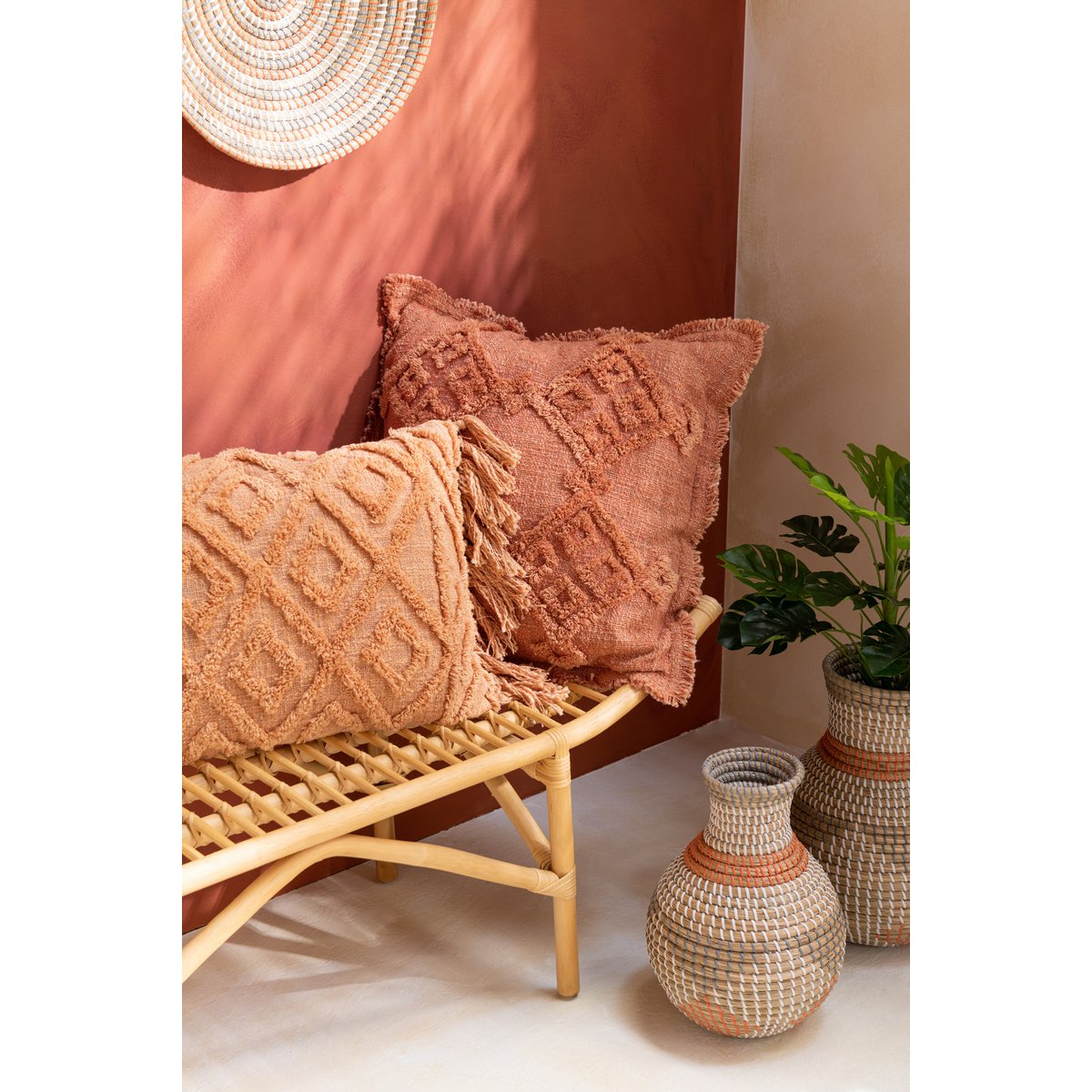 J-Line Cushion Fringes Cotton Terracotta