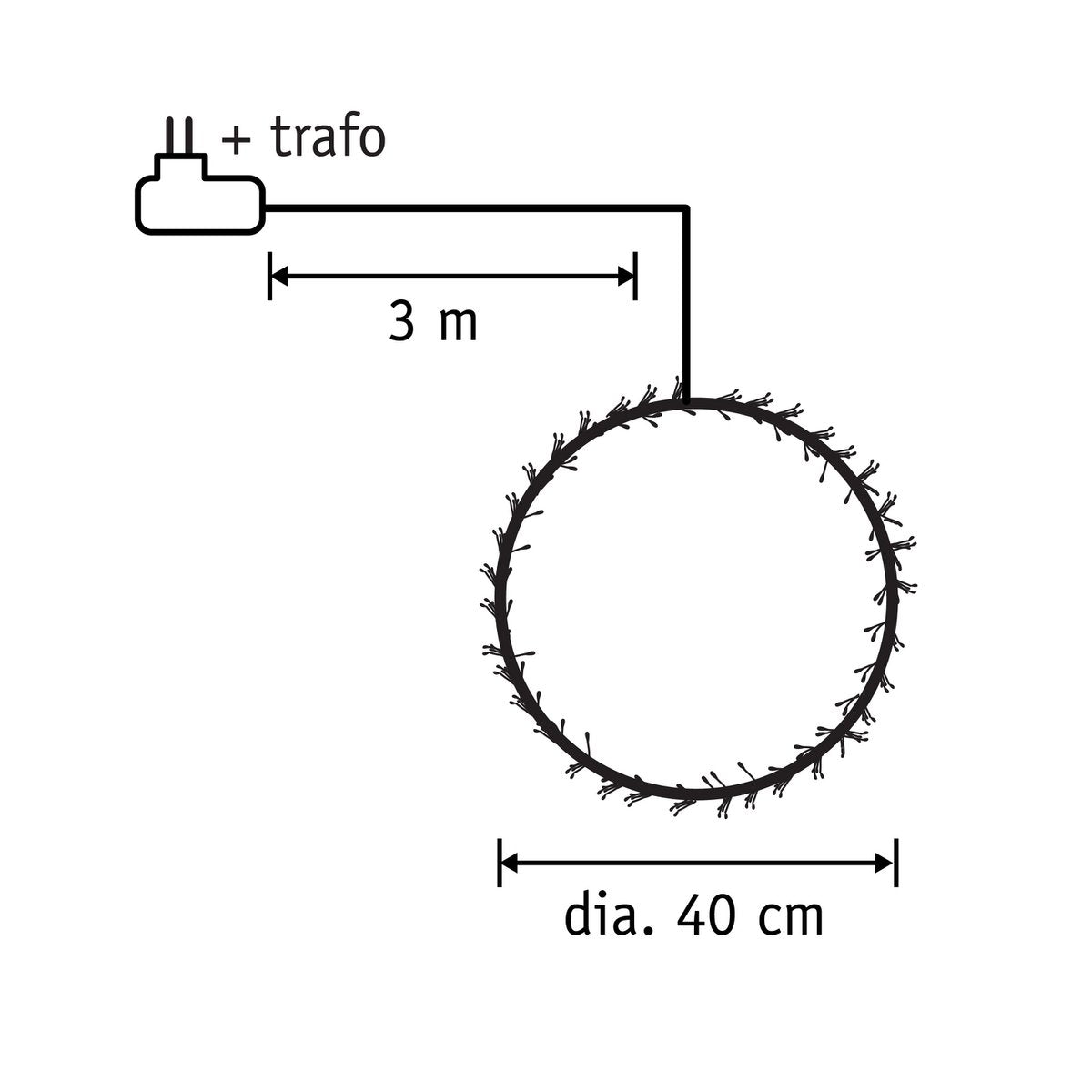 Light wreath with Warm White LED Lighting - Ø40 cm - Black