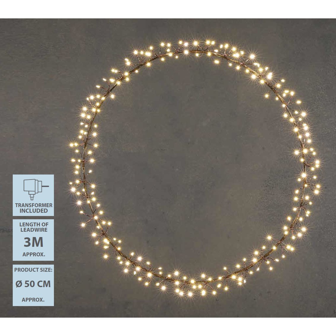 Light wreath with Warm White LED Lighting - Ø50 cm - Black