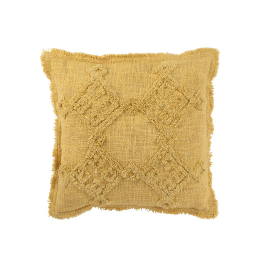 J-Line Cushion Fringes Cotton Mustard