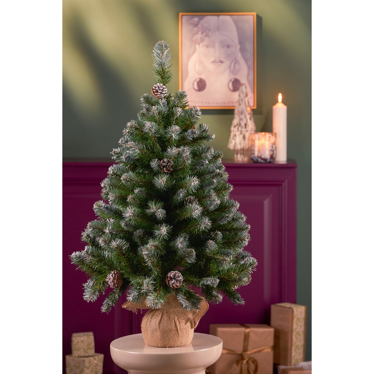 Empress Spruce Artificial Christmas Tree in Jute - H90 x Ø71 cm - Green